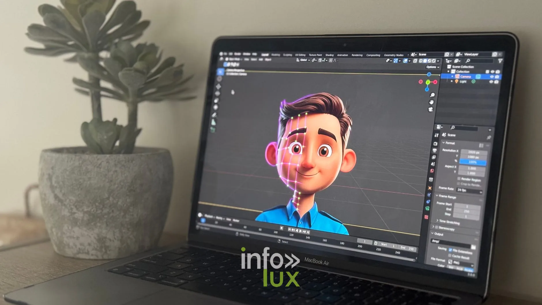 Logiciel d’animation 3D sur un ordinateur portable, cours de motion design du bachelier Créa-Tech à Namur
