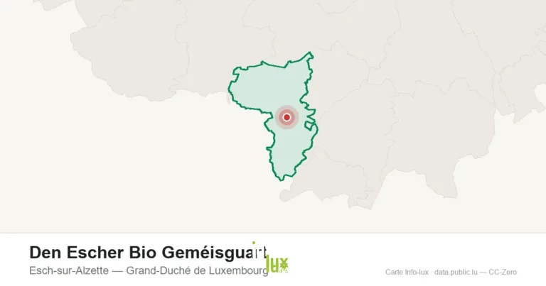 Carte de localisation de Den Escher Bio Geméisguart à Esch-sur-Alzette (Grand-Duché de Luxembourg)