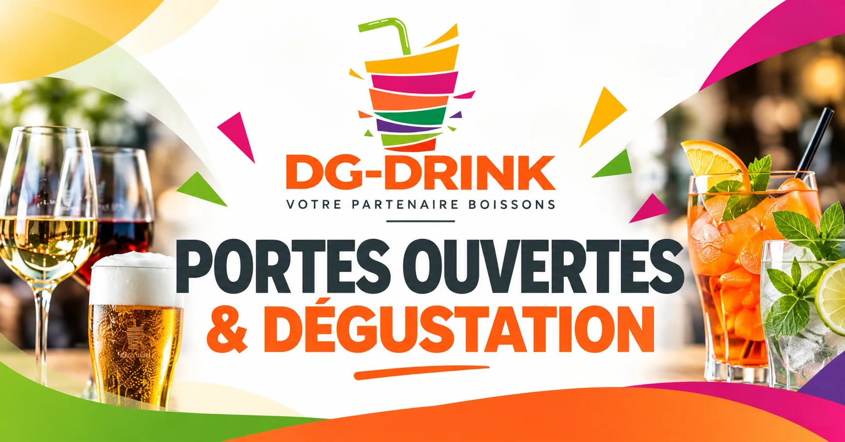 Visuel « Portes ouvertes & dégustation » DG Drink : bière, vin et cocktails