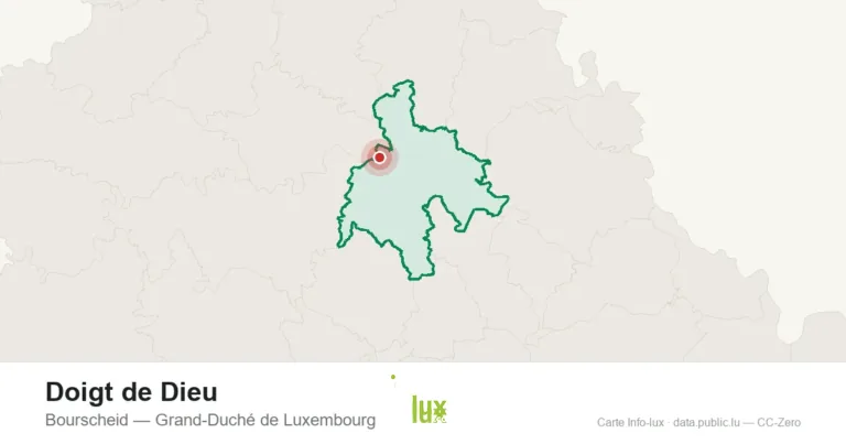 Carte de localisation de Doigt de Dieu à Bourscheid (Grand-Duché de Luxembourg)