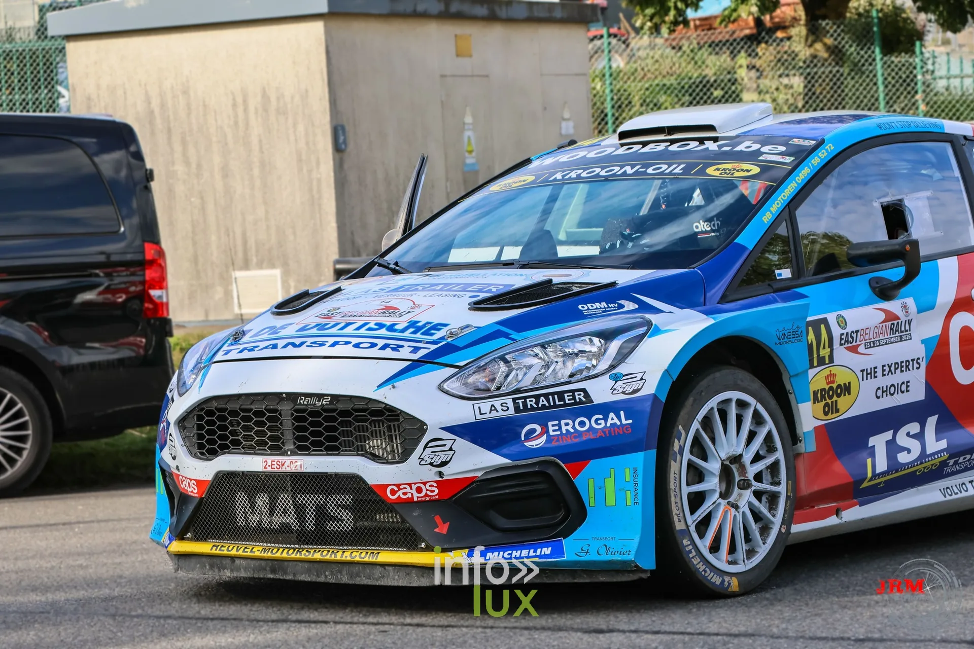 Ford Fiesta Rally3 bleue et blanche au regroupement, East Belgian Rally 2026