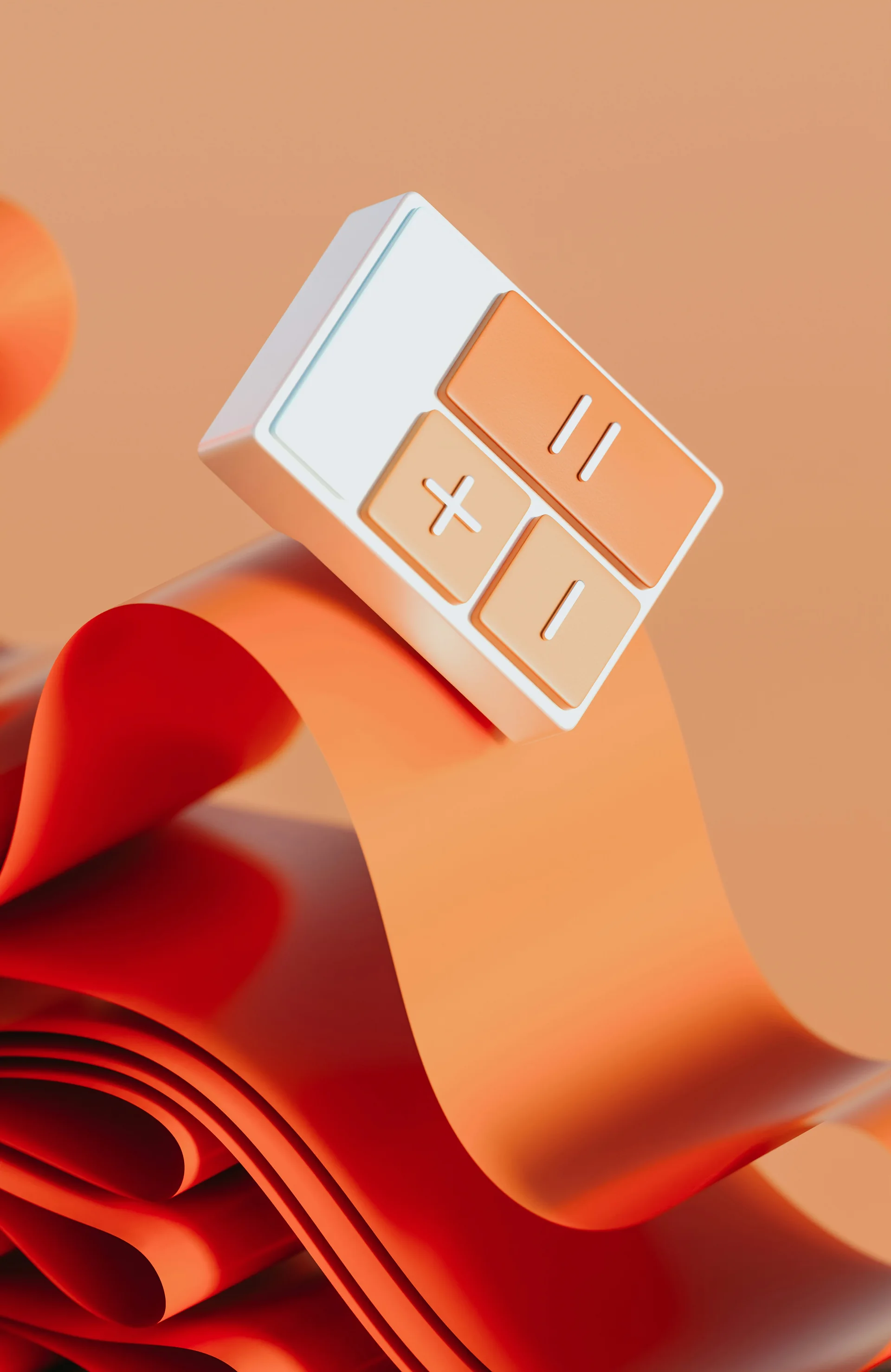 Une calculatrice posée sur une vague de papier orange