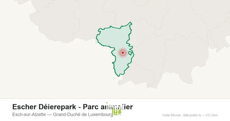Carte de localisation de Escher Déierepark - Parc animalier à Esch-sur-Alzette (Grand-Duché de Luxembourg)