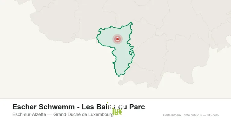 Carte de localisation de Escher Schwemm - Les Bains du Parc à Esch-sur-Alzette (Grand-Duché de Luxembourg)