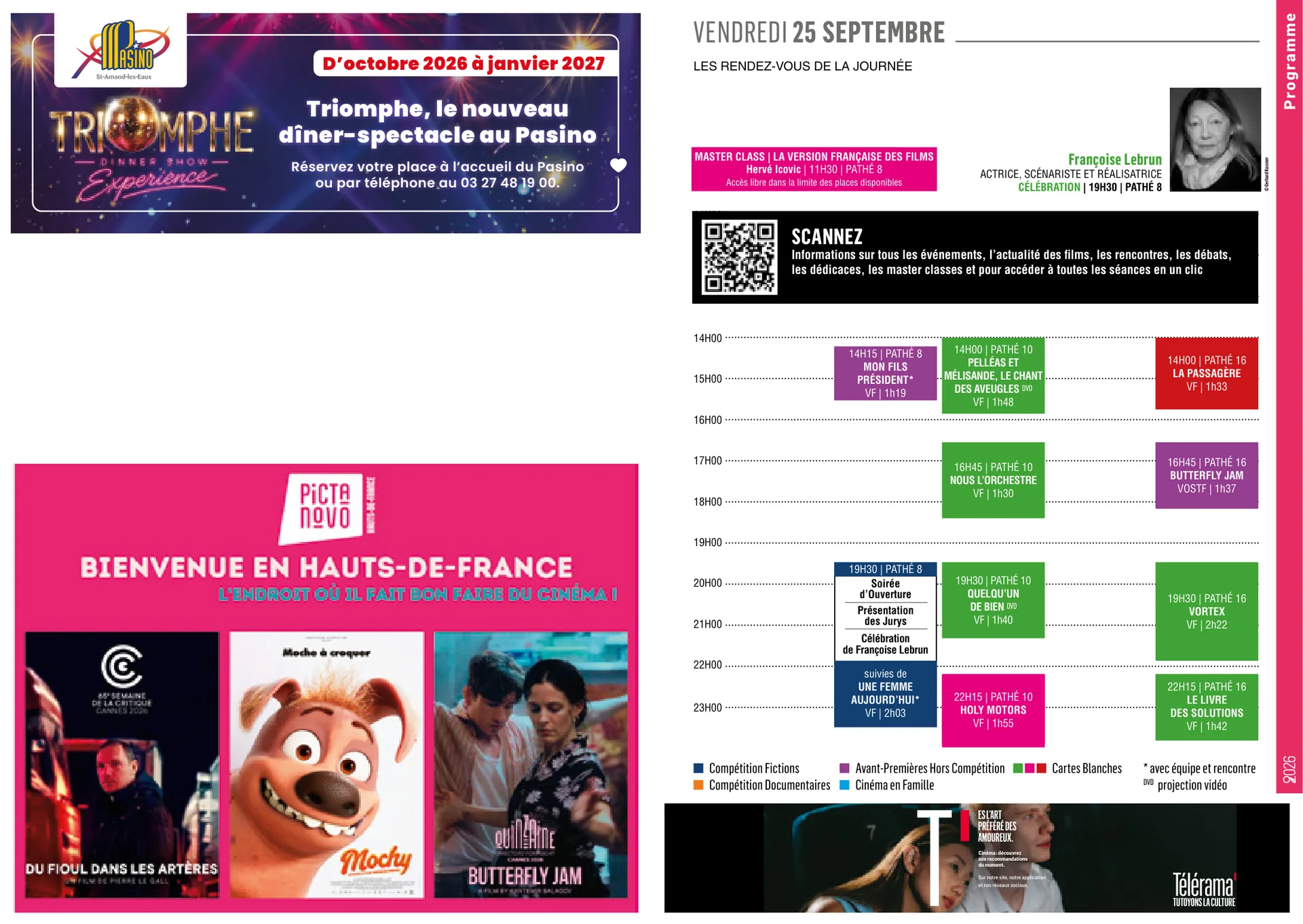 Page programme du vendredi 25 septembre 2026 au Festival 2 Cinéma de Valenciennes