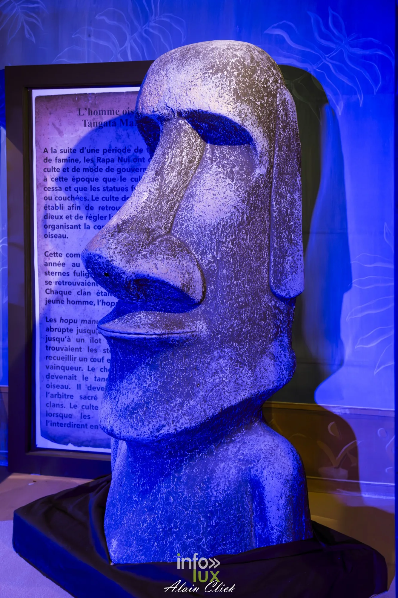 Réplique d’un moaï de l’île de Pâques dans l’exposition sur le Pacifique, Foire internationale de Metz 2026