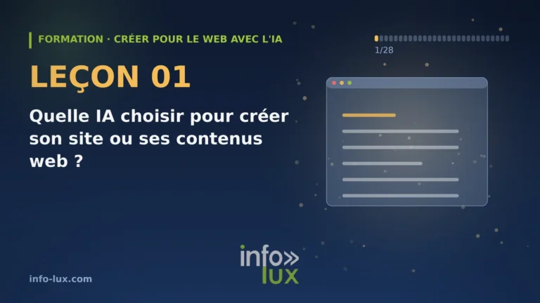 Bannière de la leçon 1 de la formation « créer pour le web avec l'IA » : Quelle IA choisir pour créer son site ou ses contenus web ?