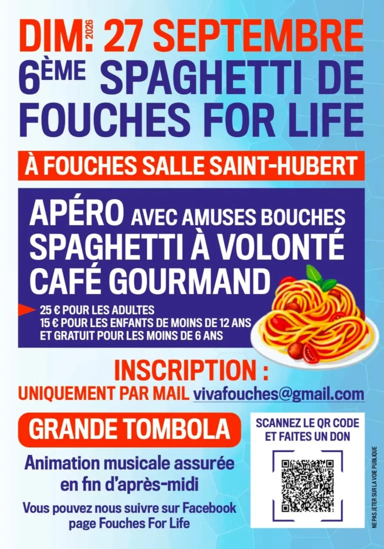 Arlon > Solidarité > Fouches For Life 2026 : bingo et repas spaghetti pour Viva for Life