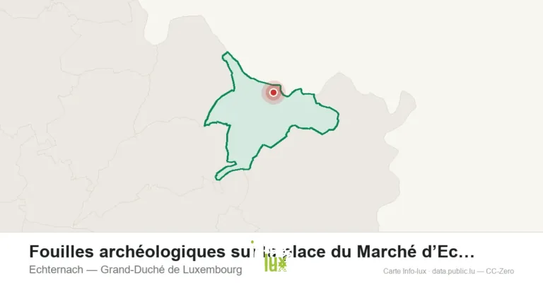 Carte de localisation de Fouilles archéologiques sur la place du Marché d’Echternach – La renaissance de la « Petite Marquise » à Echternach (Grand-Duché de Luxembourg)