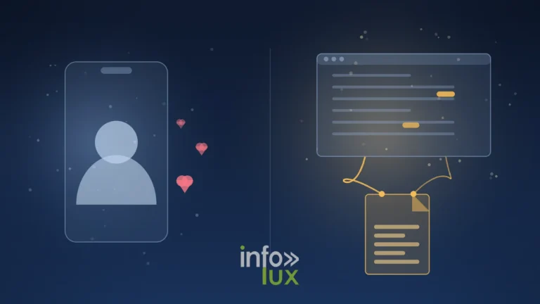Diptyque : a gauche un avatar sur un ecran de telephone (influenceur virtuel des reseaux sociaux), a droite une reponse d'IA reliee au document qu'elle cite.