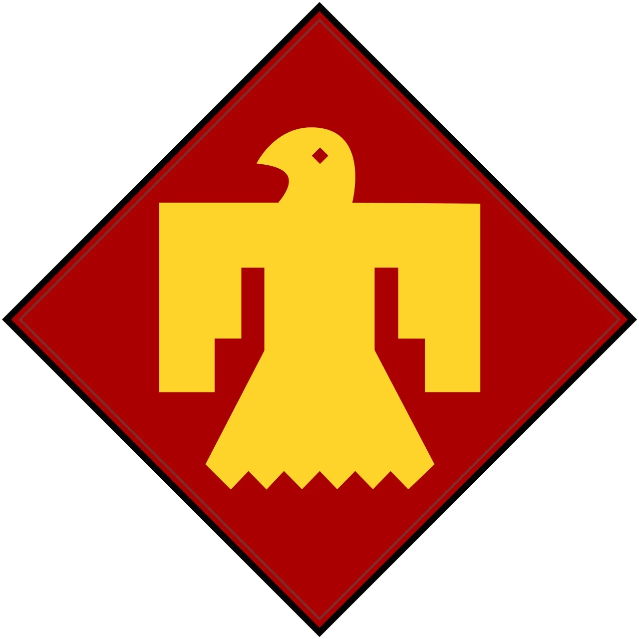 Insigne Thunderbird de la 45e division d'infanterie americaine : oiseau-tonnerre jaune sur losange rouge