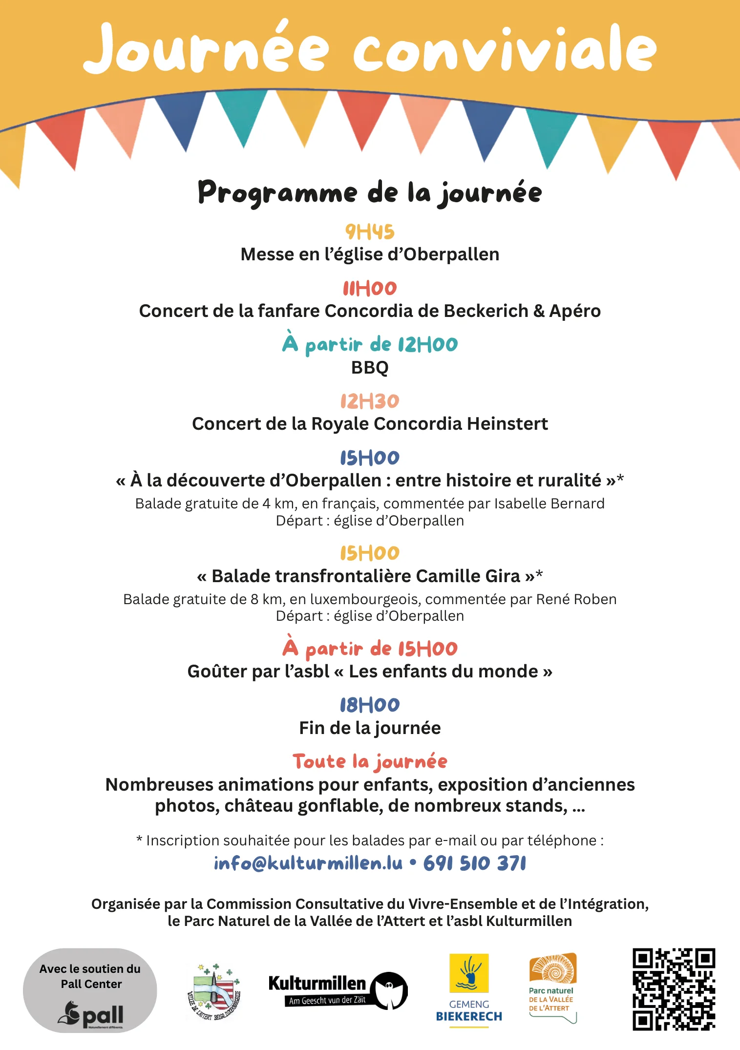 Programme de la Journée conviviale d’Oberpallen du dimanche 4 octobre 2026 : messe, fanfares, BBQ, balades, goûter
