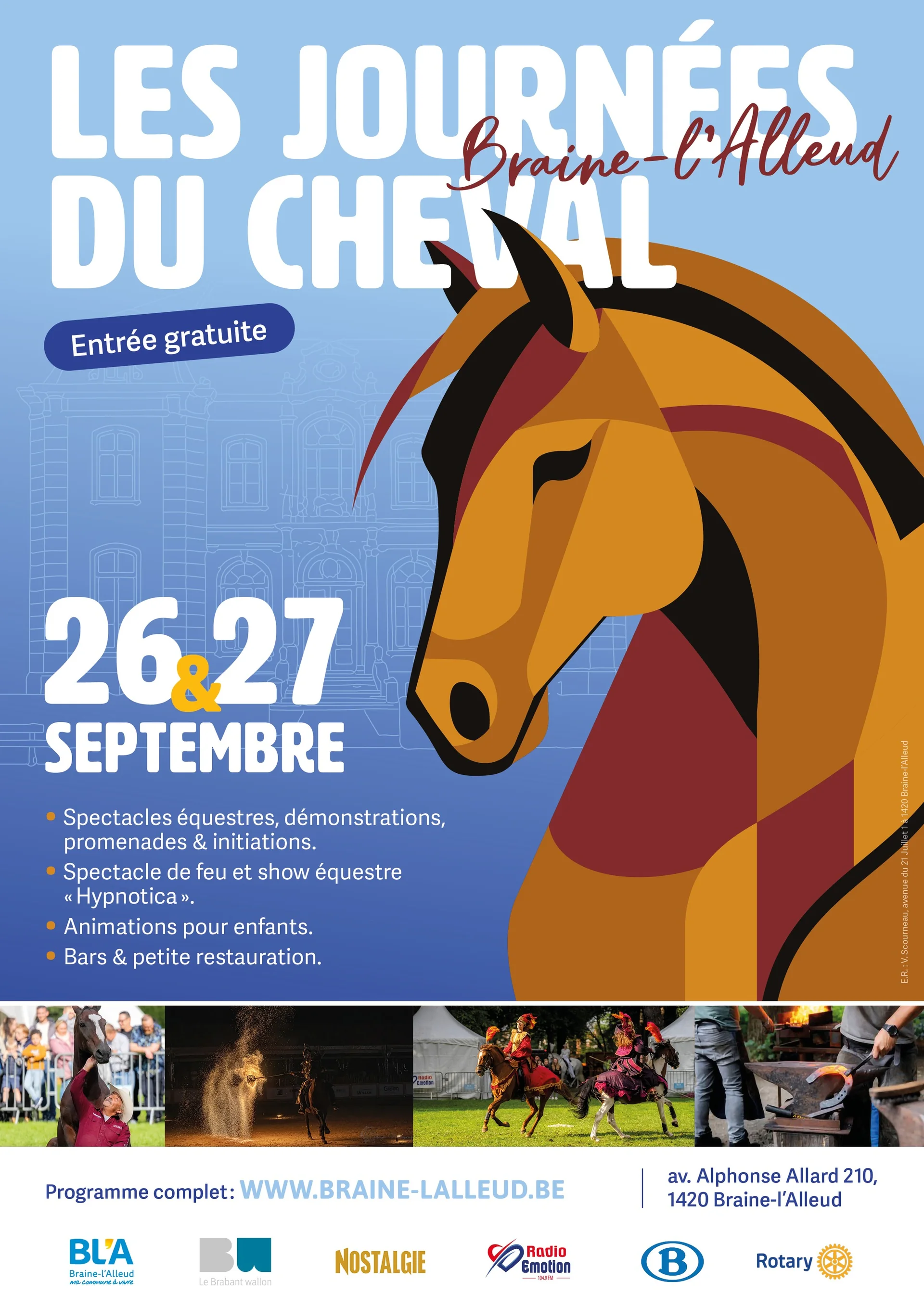Affiche des Journées du Cheval de Braine-l’Alleud, 26 et 27 septembre 2026, entrée gratuite, parc du Cheneau