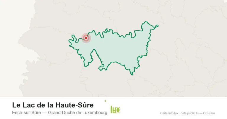 Carte de localisation de Le Lac de la Haute-Sûre à Esch-sur-Sûre (Grand-Duché de Luxembourg)