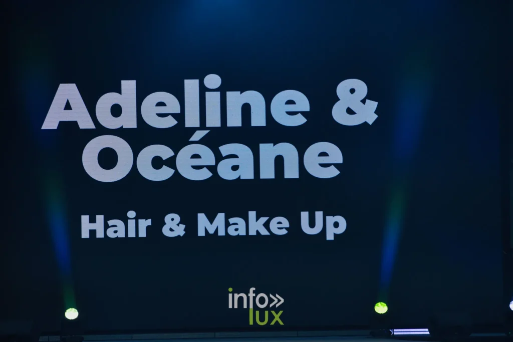 Écran géant « Adeline & Océane, Hair & Make Up » avant le show « Les talents de l’ombre », Lux Fashion Week 2026, Arlon