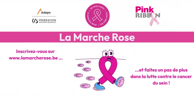 Visuel de La Marche Rose de Pink Ribbon soutenue par l’Adeps : marcher en octobre contre le cancer du sein