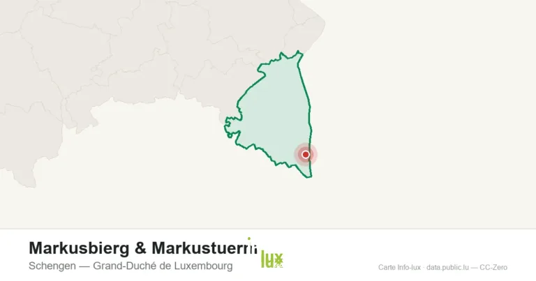 Carte de localisation de Markusbierg & Markustuerm à Schengen (Grand-Duché de Luxembourg)