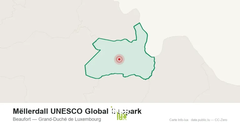 Carte de localisation de Mëllerdall UNESCO Global Geopark à Beaufort (Grand-Duché de Luxembourg)