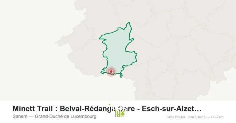 Carte du point de départ de Minett Trail : Belval-Rédange Gare - Esch-sur-Alzette Gare à Sanem (Grand-Duché de Luxembourg)