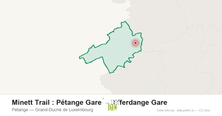Carte du point de départ de Minett Trail : Pétange Gare - Differdange Gare à Pétange (Grand-Duché de Luxembourg)