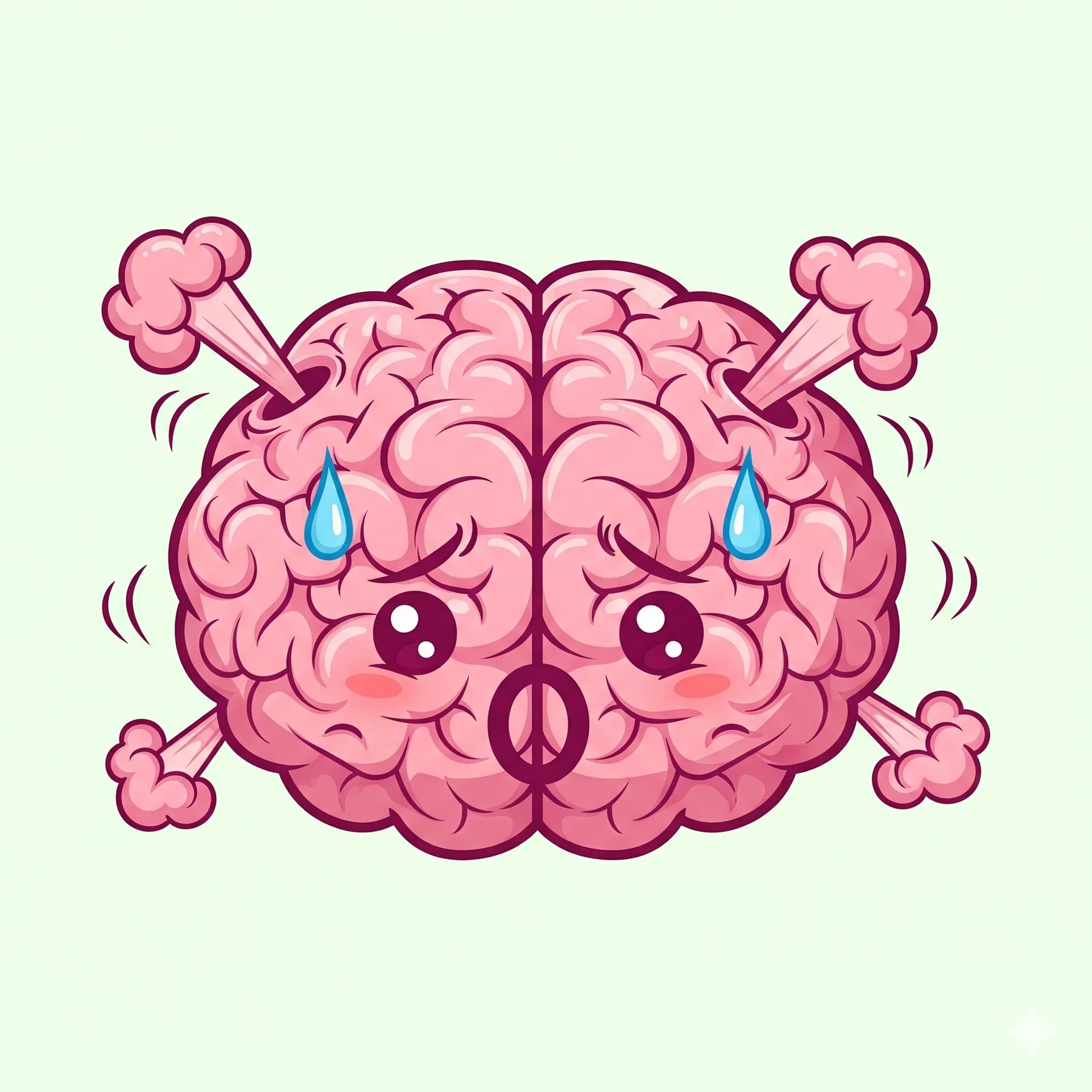 Illustration d’un cerveau rose en surchauffe, qui transpire, symbole de la charge mentale