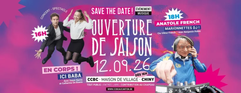 Affiche de l ouverture de saison 2026-2027 du Centre culturel du Beau Canton a Chiny le 12 septembre