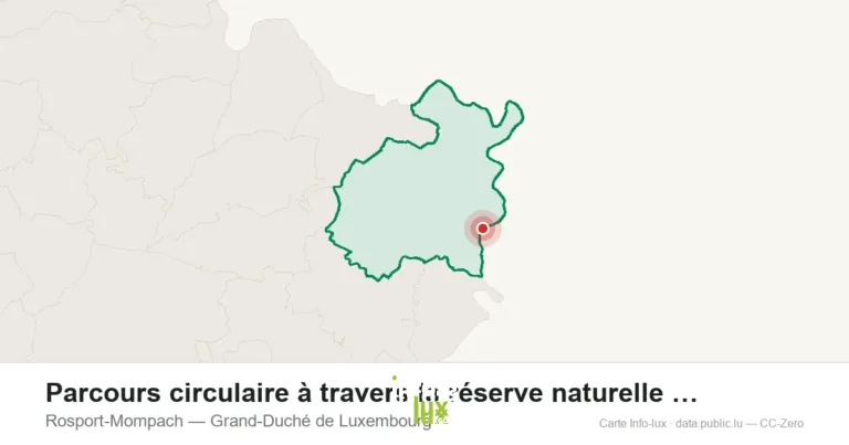 Carte de localisation de Parcours circulaire à travers la réserve naturelle Deiwelskopp à Rosport-Mompach (Grand-Duché de Luxembourg)