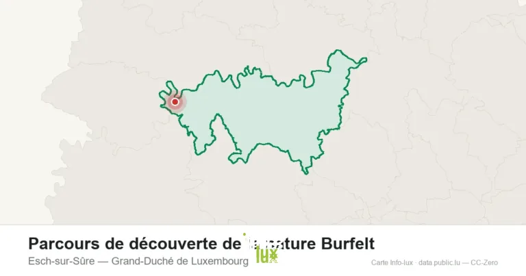 Carte de localisation de Parcours de découverte de la nature Burfelt à Esch-sur-Sûre (Grand-Duché de Luxembourg)