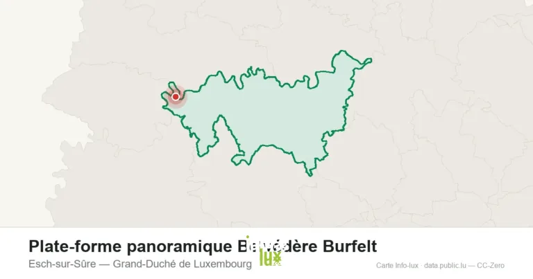 Carte de localisation de Plate-forme panoramique Belvédère Burfelt à Esch-sur-Sûre (Grand-Duché de Luxembourg)