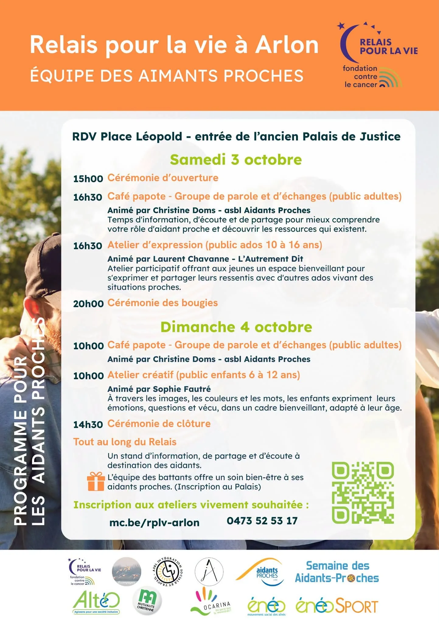 Programme pour les Aidants Proches du Relais pour la Vie d’Arlon 2026, café papote, ateliers ados et enfants