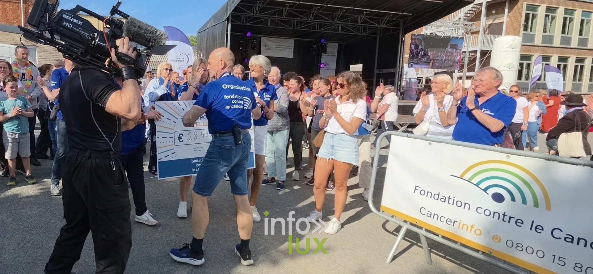 Remise du chèque de 28 428 € à la Fondation contre le Cancer, cérémonie de clôture, Relais pour la Vie de Nivelles 2026