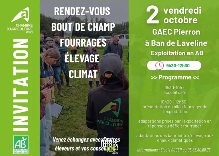 Ban-de-Laveline > Sorties & Découvertes > Rendez-vous Bout de champ Fourrages Élevage Climat – exploitation AB