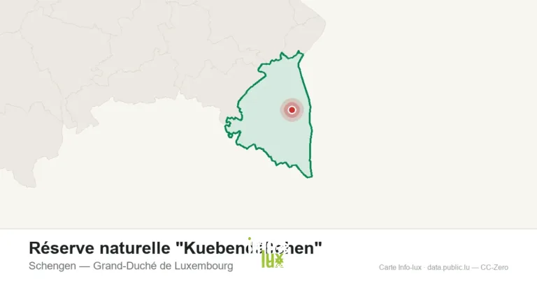 Carte de localisation de Réserve naturelle "Kuebendällchen" à Schengen (Grand-Duché de Luxembourg)