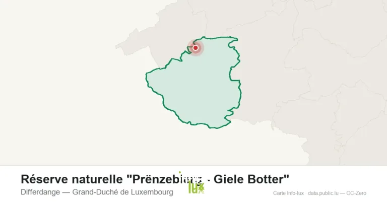 Carte de localisation de Réserve naturelle "Prënzebierg - Giele Botter" à Differdange (Grand-Duché de Luxembourg)