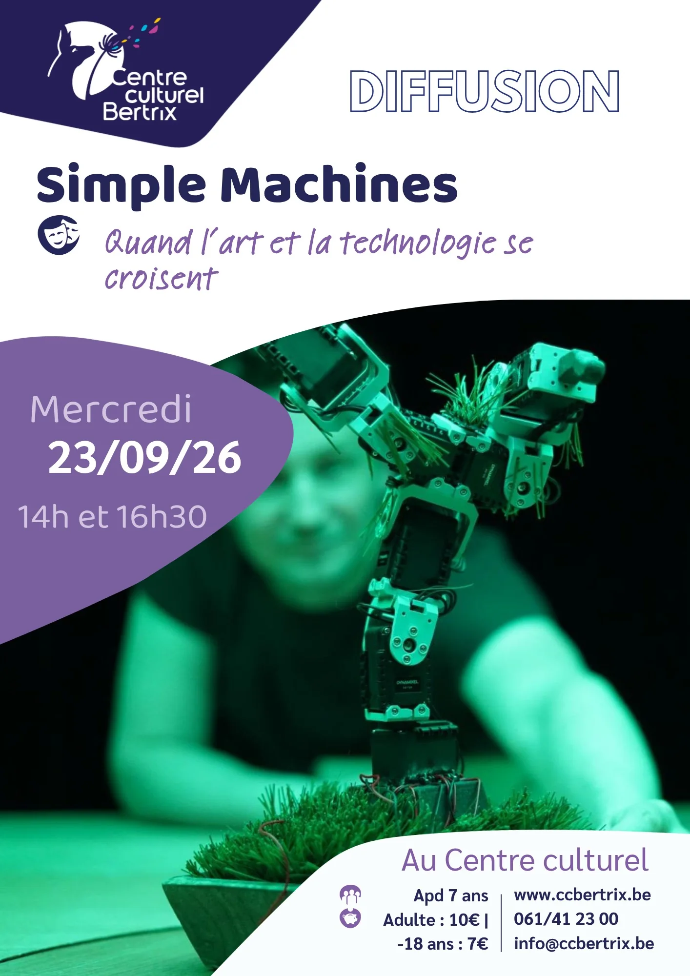 Affiche de Simple Machines au Centre culturel de Bertrix, mercredi 23 septembre 2026 à 14h et 16h30