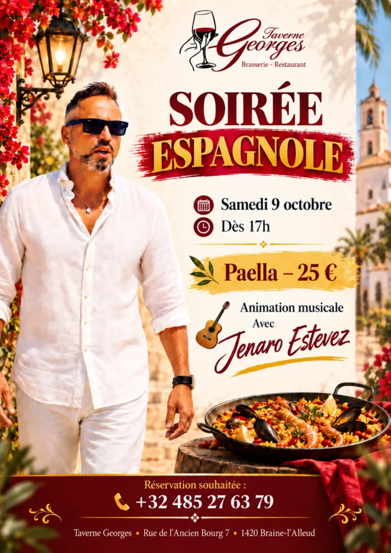 Braine-l’Alleud > Soirée espagnole > Paella et show latino de Jenaro Estevez à la Taverne Georges, le 9 octobre 2026