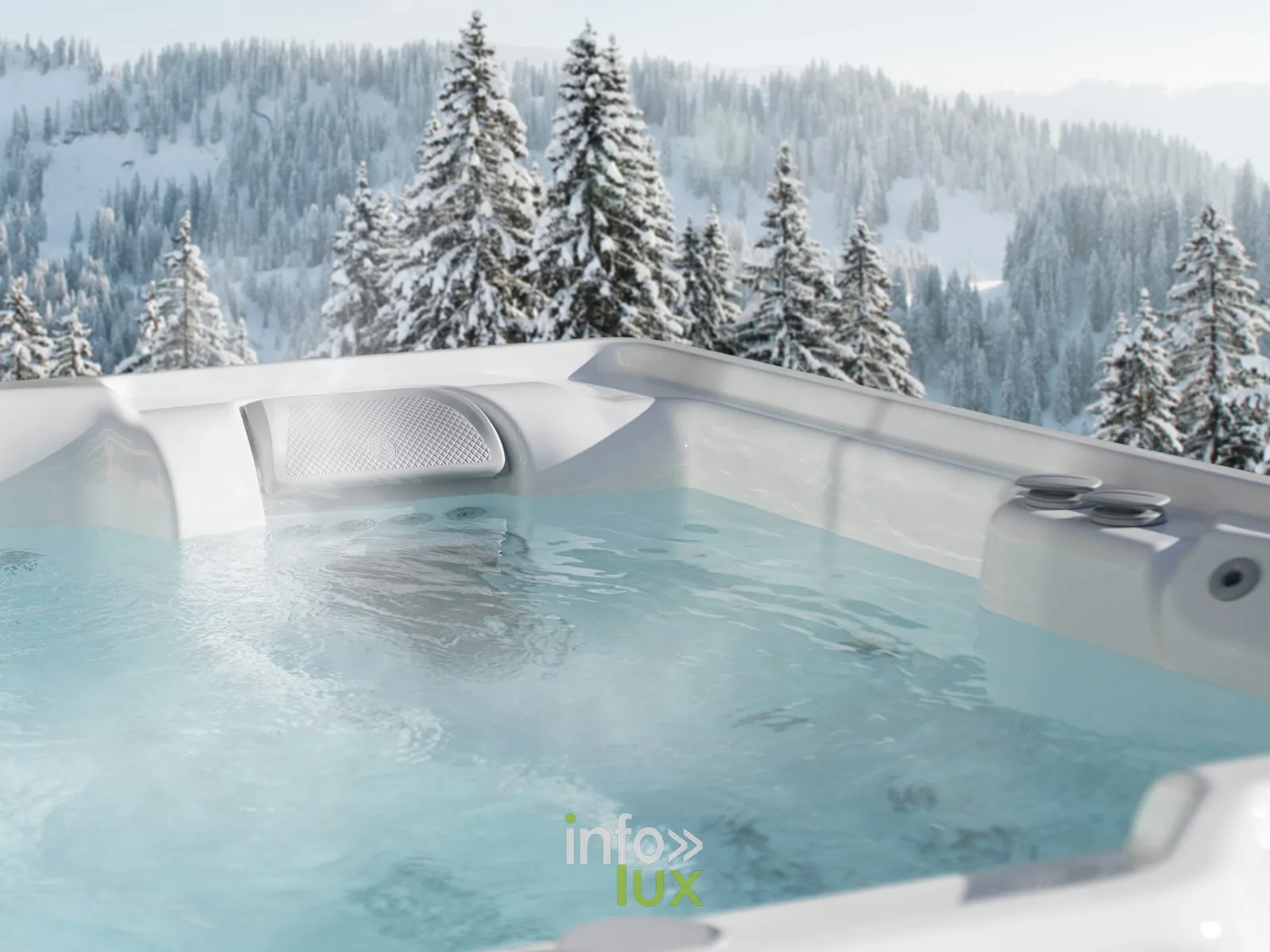 Spa HotSpring Highlife Aria sous la neige, modèle servant de référence aux mesures de consommation énergétique