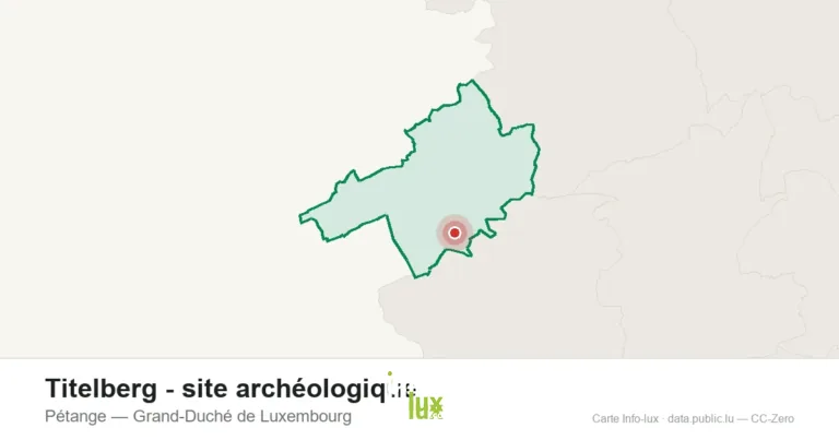 Carte de localisation de Titelberg - site archéologique à Pétange (Grand-Duché de Luxembourg)