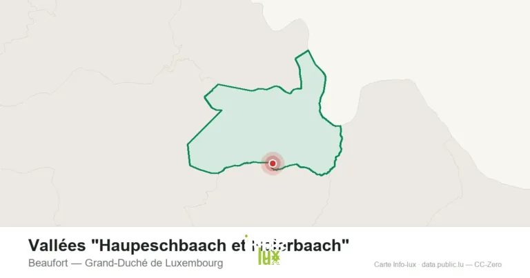 Carte de localisation de Vallées "Haupeschbaach et Halerbaach" à Beaufort (Grand-Duché de Luxembourg)