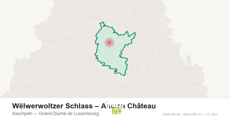 Carte de localisation de Wëlwerwoltzer Schlass – Ancien Château à Kiischpelt (Grand-Duché de Luxembourg)