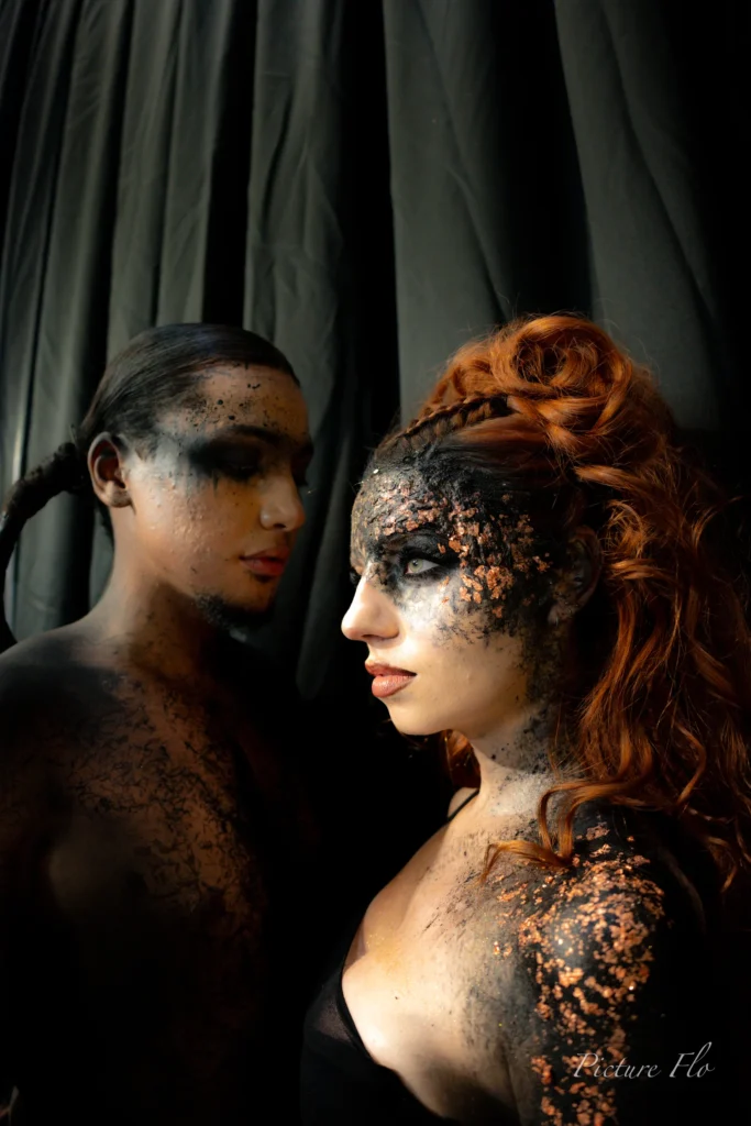Youness et Marine en coulisses, maquillages noir et bronze, Lux Fashion Week 2026, Arlon