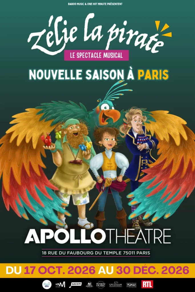 Affiche du spectacle musical Zelie La Pirate a l Apollo Theatre a Paris