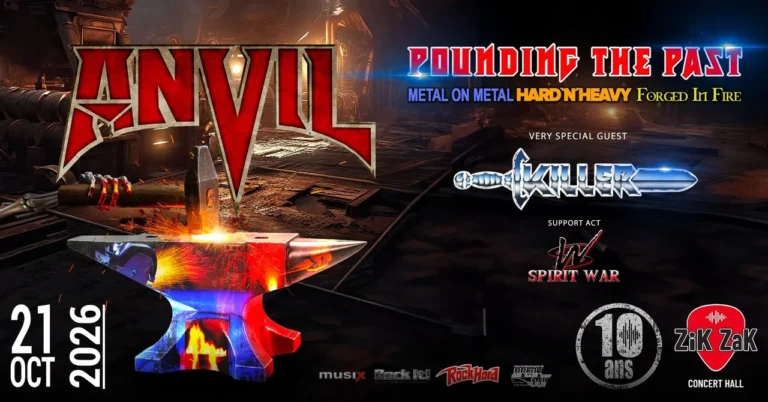 Ittre > Concert metal > Anvil (CAN), Pounding the Past Tour + Killer (BE) + Spirit War (FR)