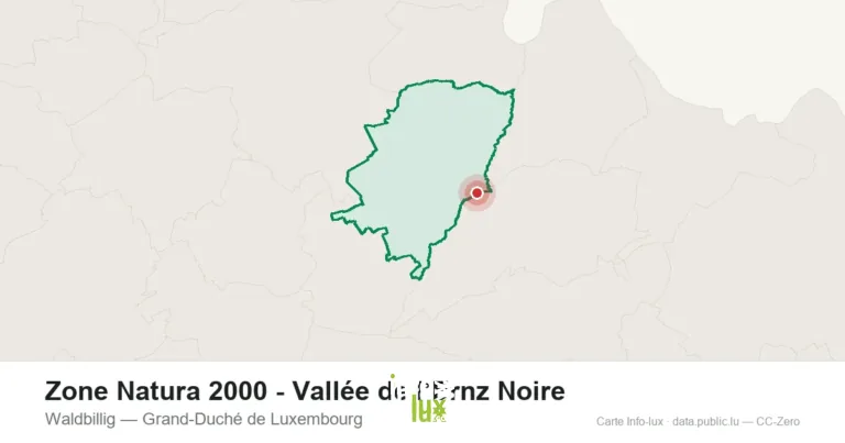 Carte de localisation de Zone Natura 2000 - Vallée de l’Ernz Noire à Waldbillig (Grand-Duché de Luxembourg)