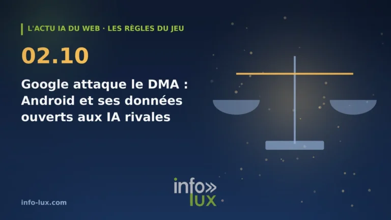 Bannière de l'actu IA du web du 02/10 : Google conteste devant la justice européenne l'ouverture d'Android aux assistants IA concurrents : ce que le calendrier