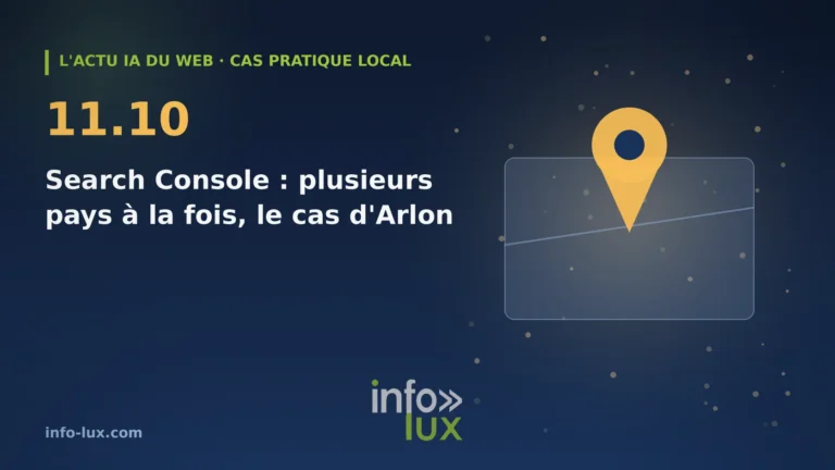 Bannière de l'actu IA du web du 11/10 : Search Console additionne enfin plusieurs pays : le cas pratique d'un magasin d'Arlon dont les clients viennent de Belgi