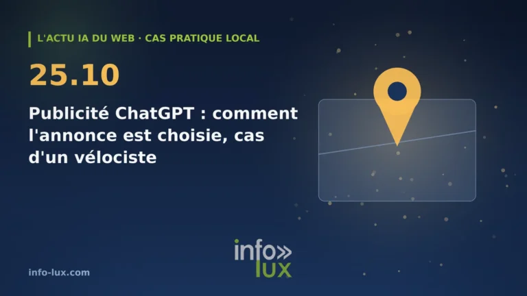 Bannière de l'actu IA du web du 25/10 : OpenAI dévoile comment ChatGPT choisit ses publicités : le cas pratique d'un vélociste de Famenne qui se demande s'il do