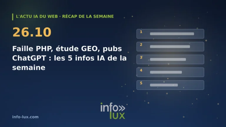 Bannière de l'actu IA du web du 26/10 : IA et web, la semaine du 19 au 25 octobre 2026 : une faille PHP oblige à mettre à jour les sites WordPress, une étude su
