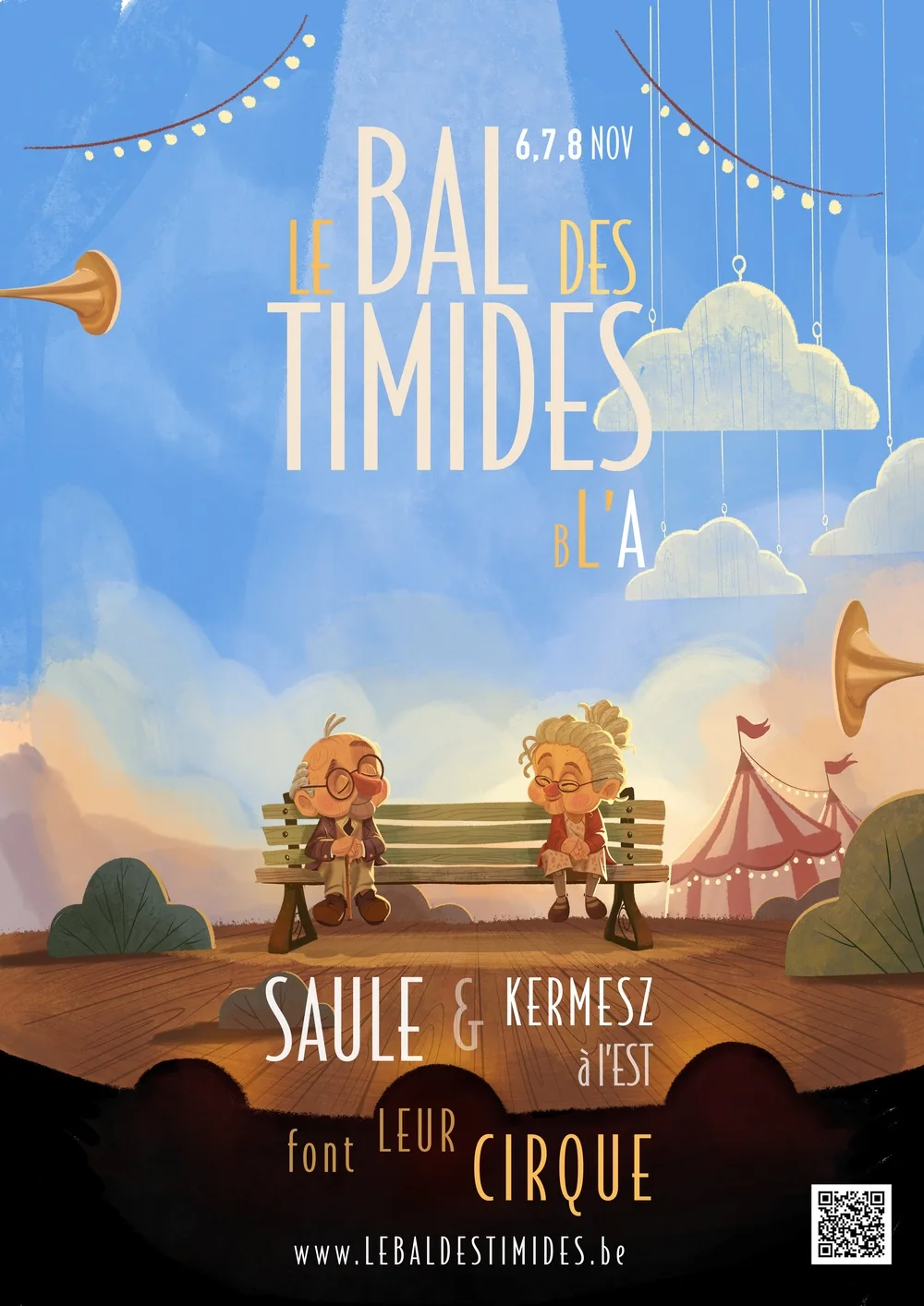 Affiche du Bal des timides, Saule et Kermesz à l’Est font leur cirque, 6, 7 et 8 novembre 2026 à Braine-l’Alleud