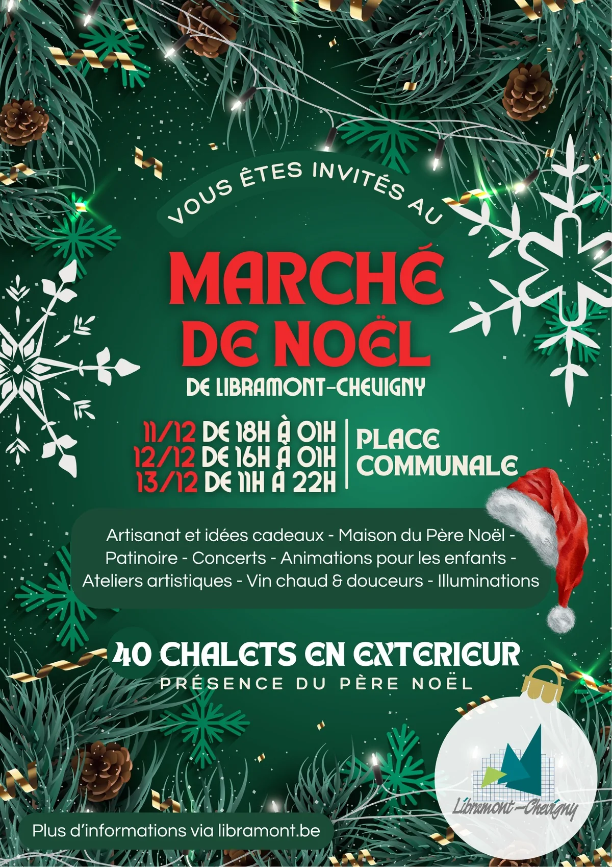 Affiche officielle du marché de Noël de Libramont-Chevigny 2026 : 11, 12 et 13 décembre, place communale